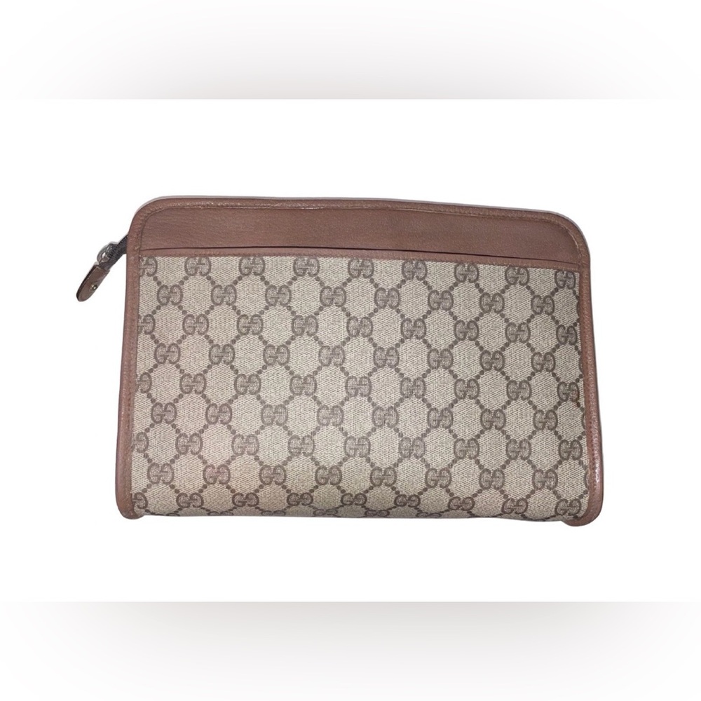 Authentic Vintage Gucci Clutch/Pouch, GG monogram, English Tan Trim - Picture 2 of 10